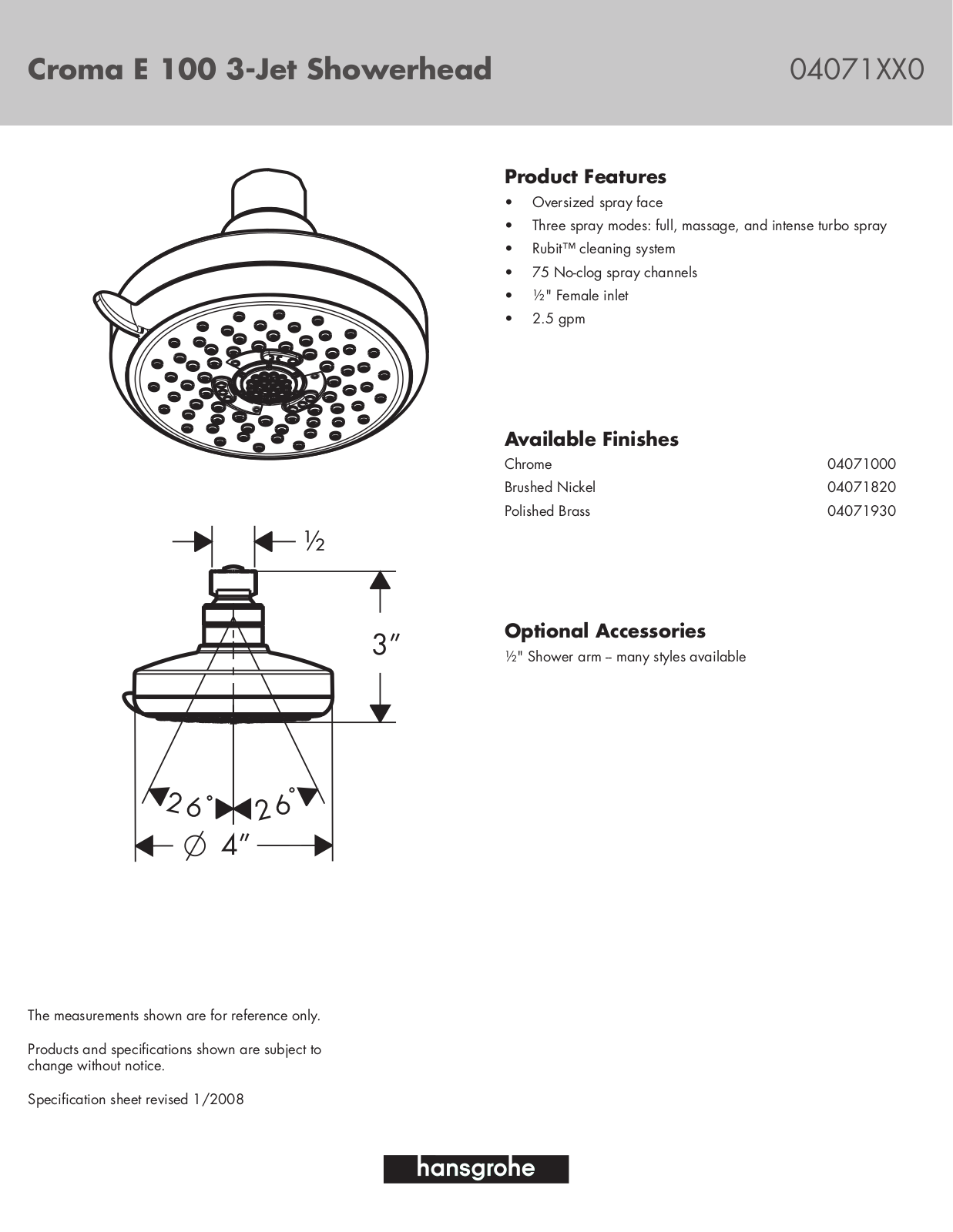 Hansgrohe HAN2577 Specifications - ManualMachine.com