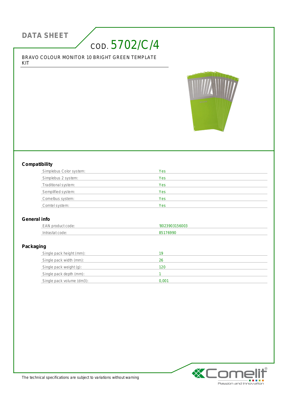 Comelit 5702-C-4 Specsheet