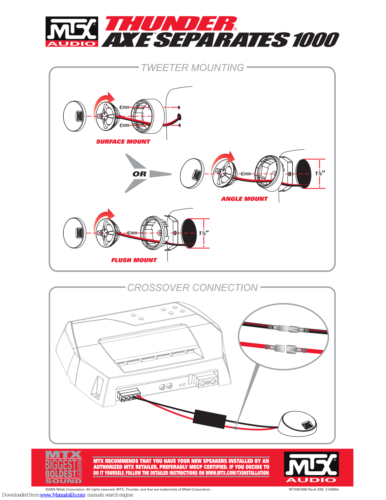 MTX Thunder AXE TX1000, Thunder AXE 1000 Connection Manual - ManualMachine.com