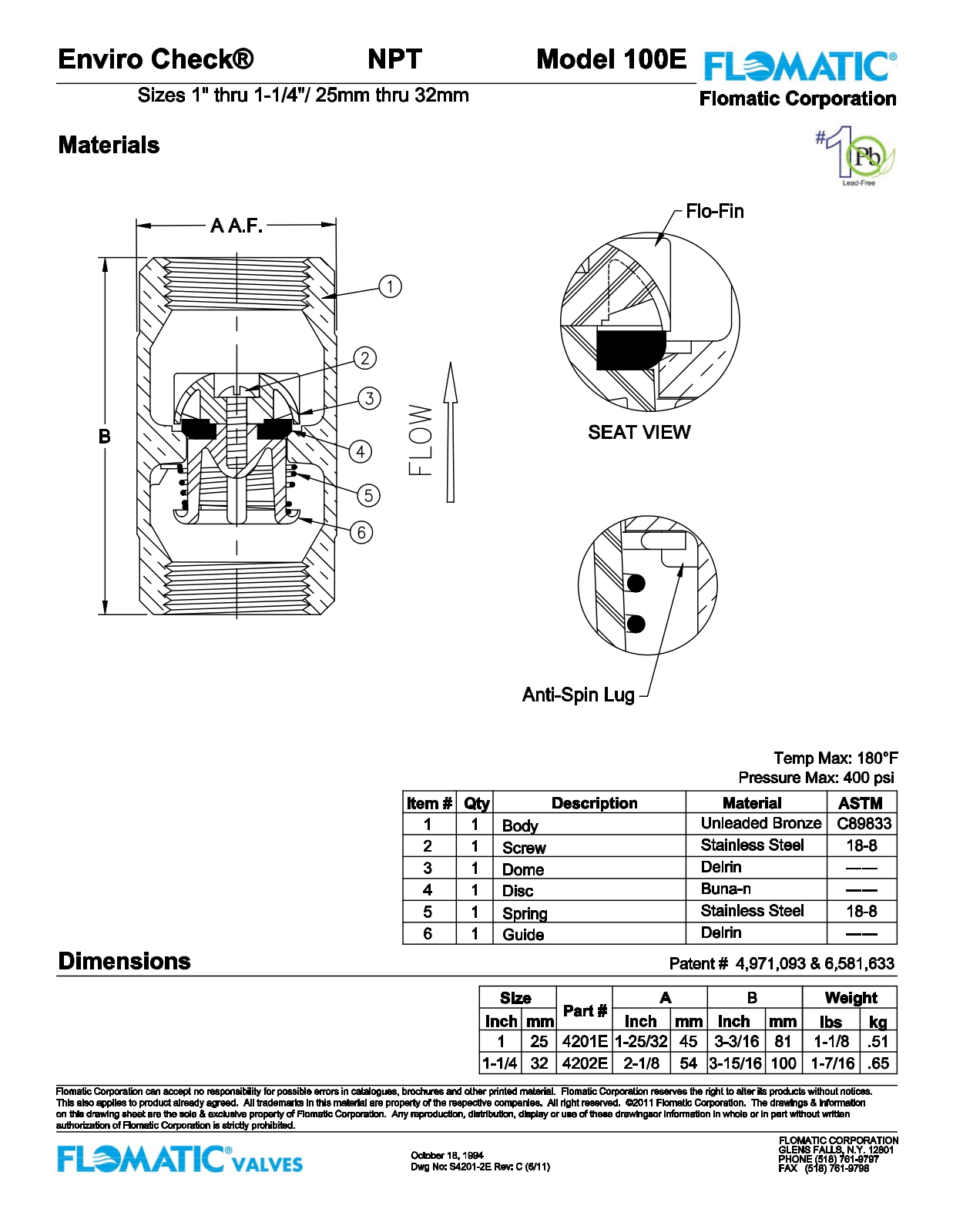 Flomatic 100E Parts List