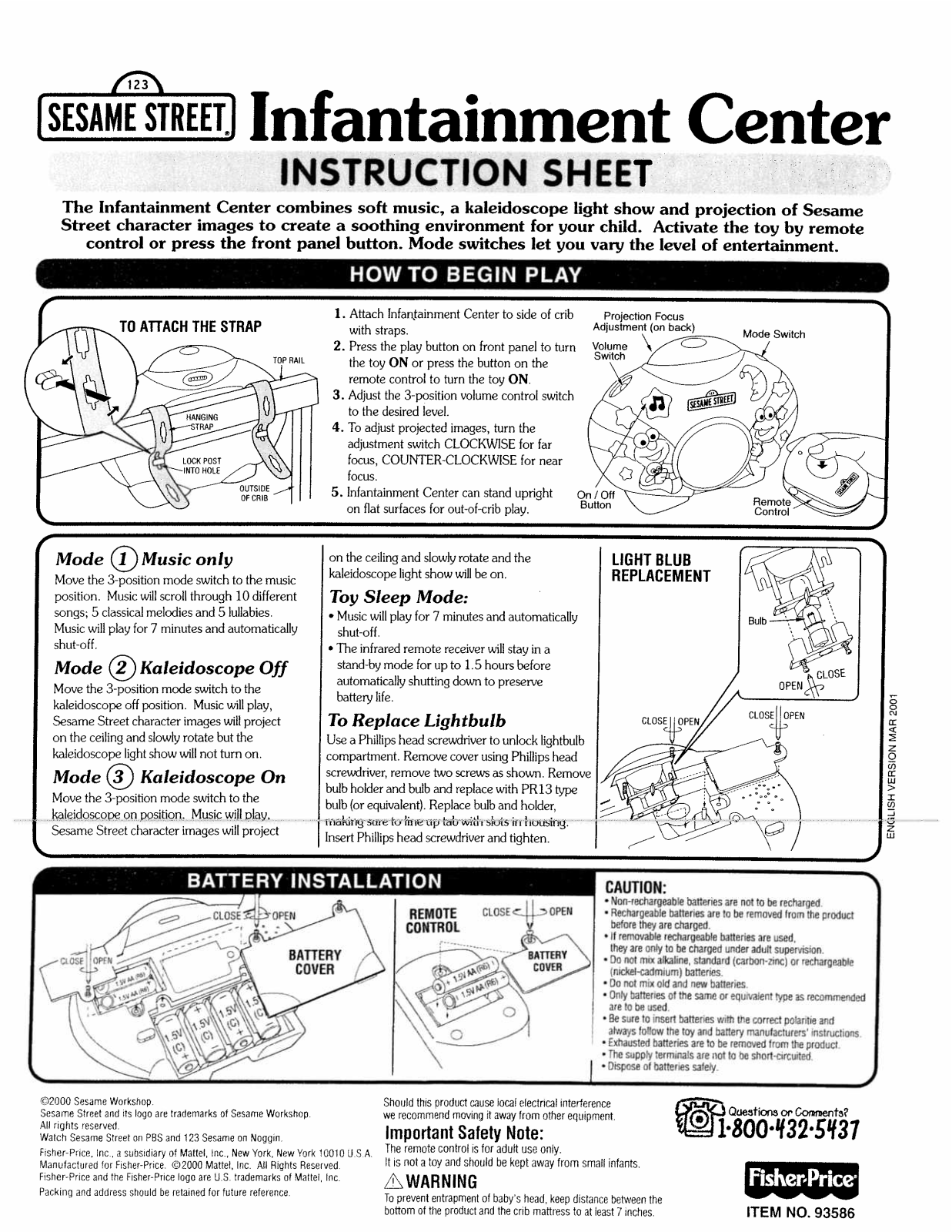 Fisher-Price 93586 Instruction Sheet