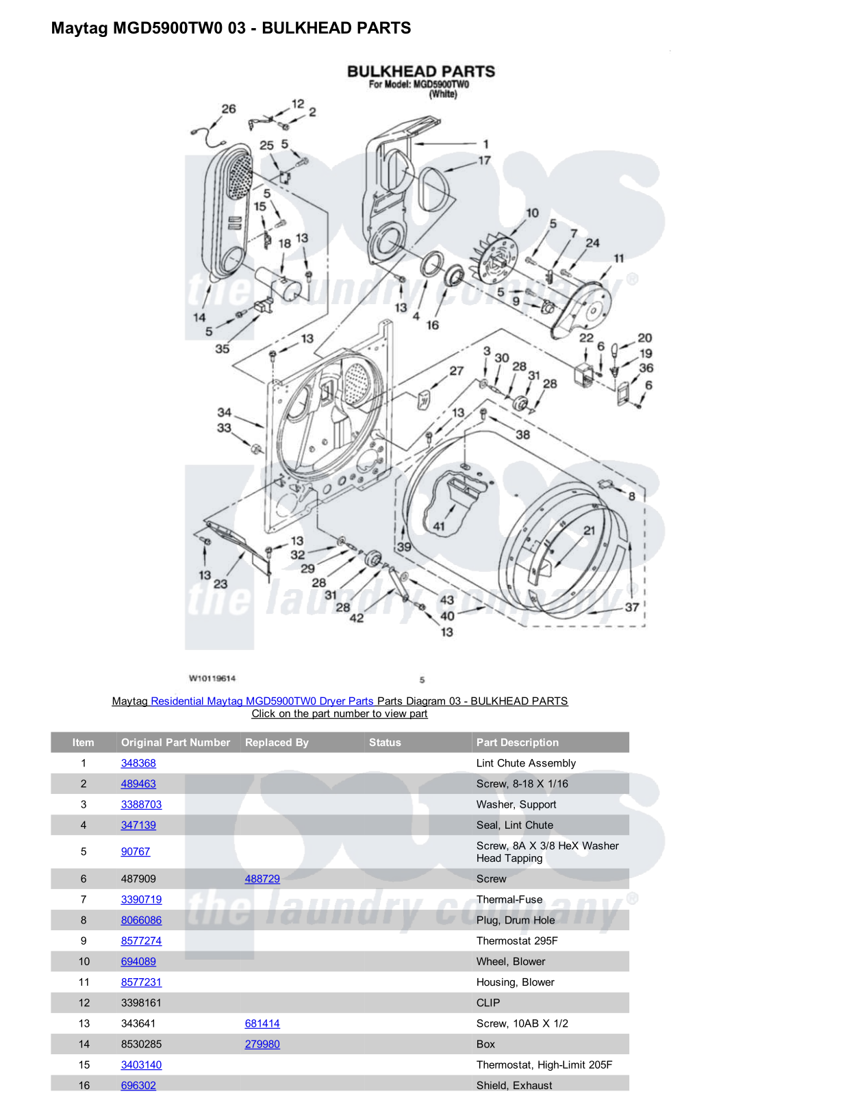 Maytag MGD5900TW0 Parts Diagram