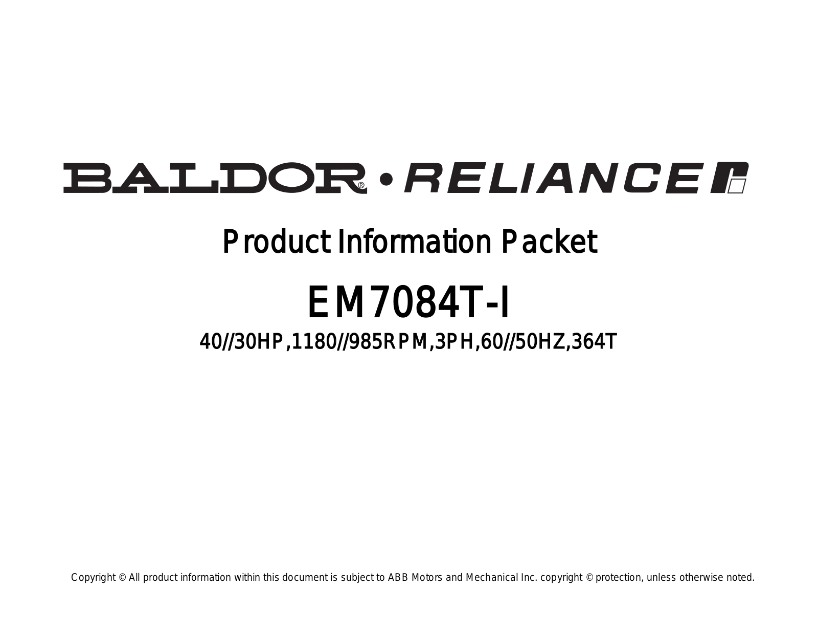 Baldor EM7084T-I Product Information Sheet