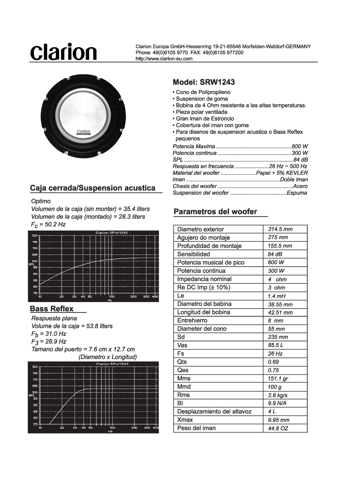 Clarion SRW1243 DATASHEET