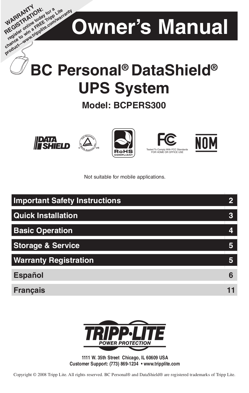 Tripp Lite BCPERS300 User Manual