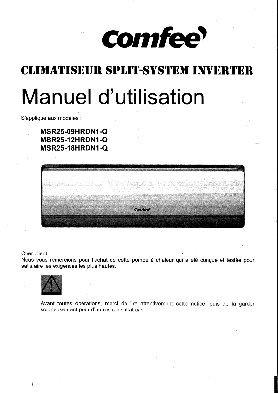 COMFEE MSR25-09HRDN1-Q, MSR25-12HRDN1-Q, MSR25-25HRDN1-Q User Manual