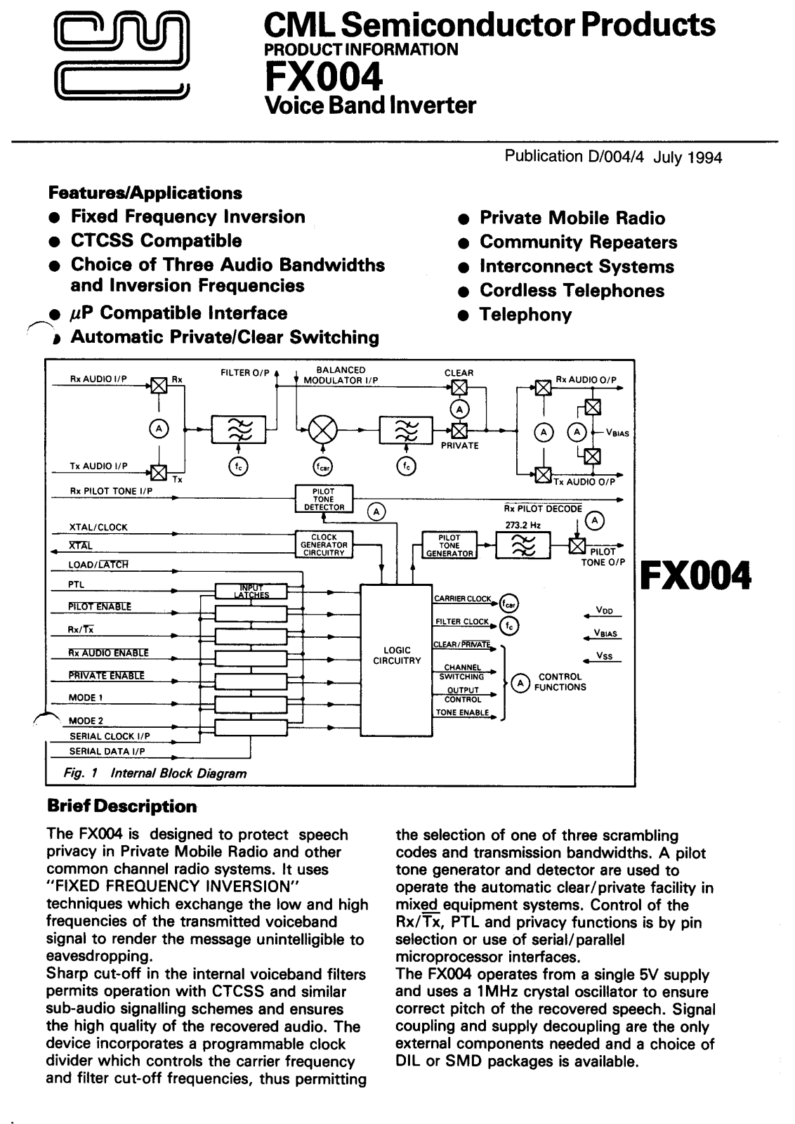 Consumer Microcircuits Limited FX004JG, FX004J Datasheet