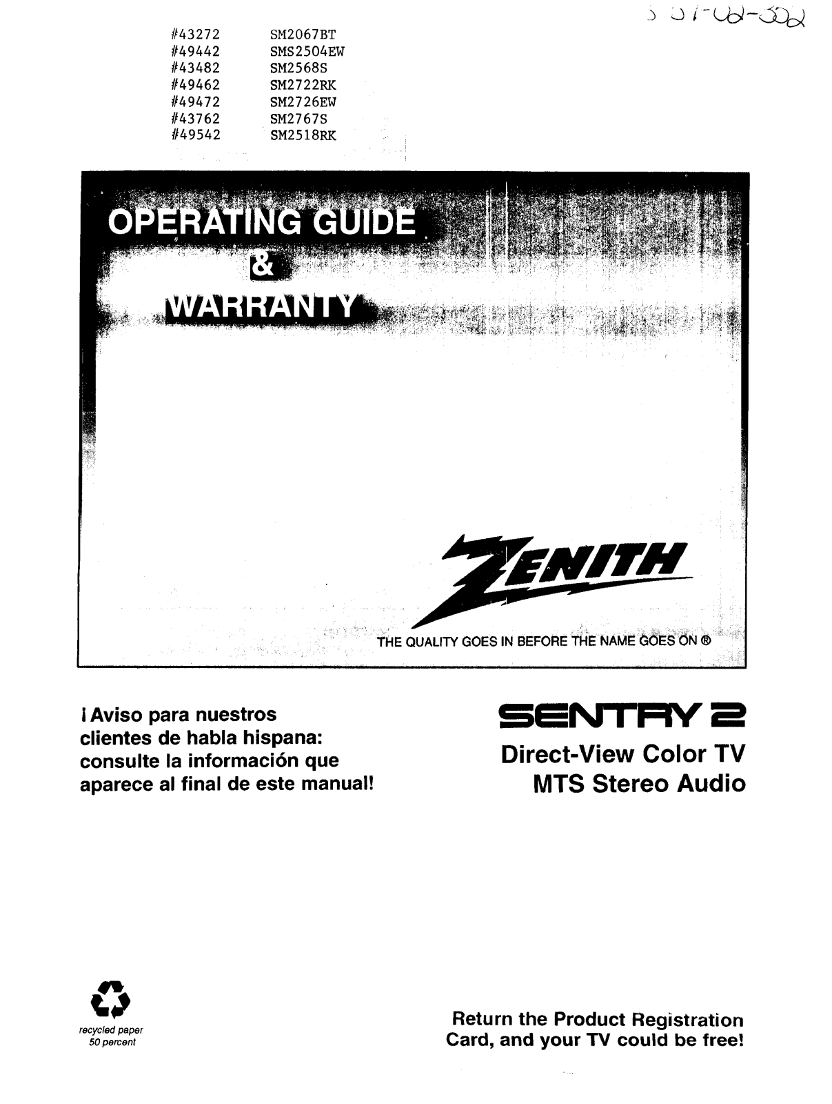 Zenith SMS2504EW, SM2767S, SM2726EW, SM2722RK, SM2568S Owner’s Manual