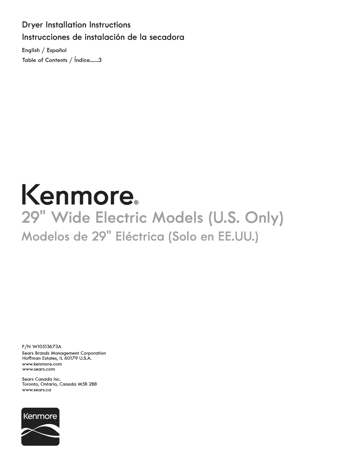 Kenmore 1106012510, 1106012511, 11060222510, 11060222511, 11061202013 Installation Guide