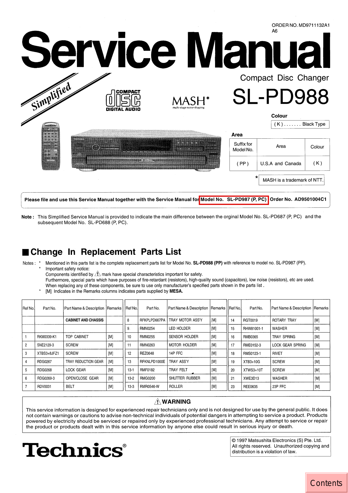 Panasonic SLPD-988 Service manual