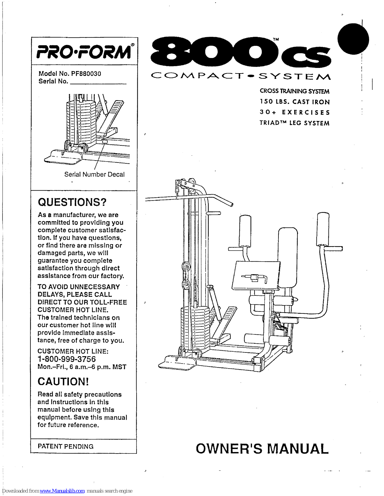 Pro-Form 800 Cs, PF880030 Owner's Manual