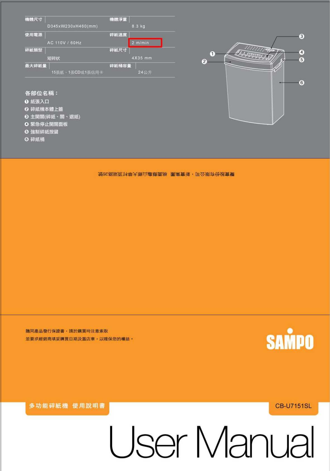 SAMPO CB-U7151SL User Manual