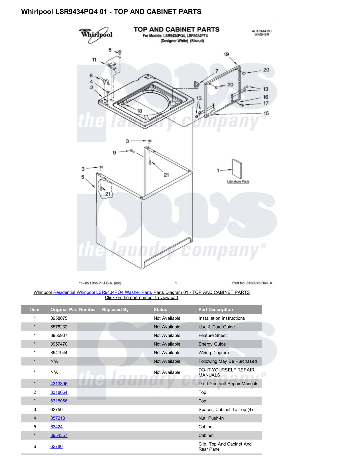 Whirlpool LSR9434PQ4 Parts Diagram