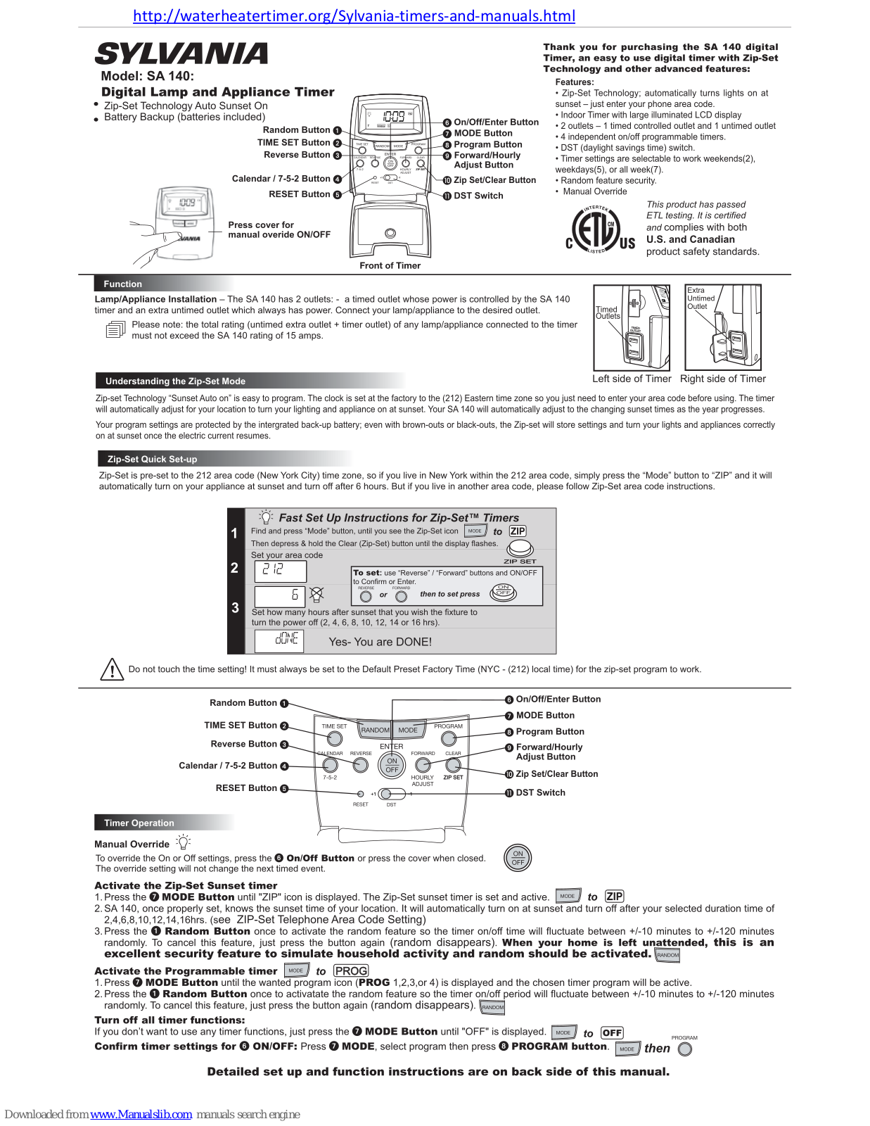 Sylvania SA 140 Instructions Manual