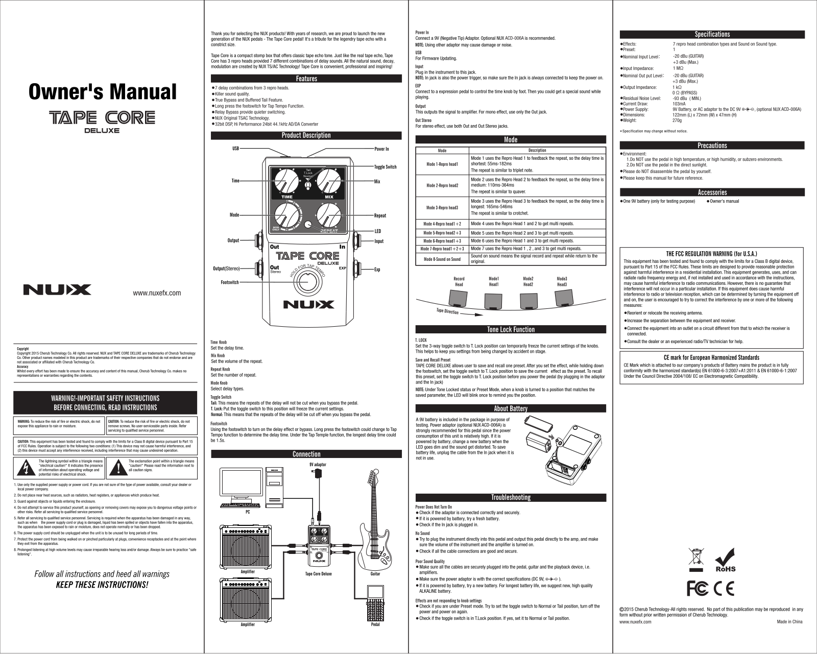 Nux Tape Core Deluxe Owner`s Manual