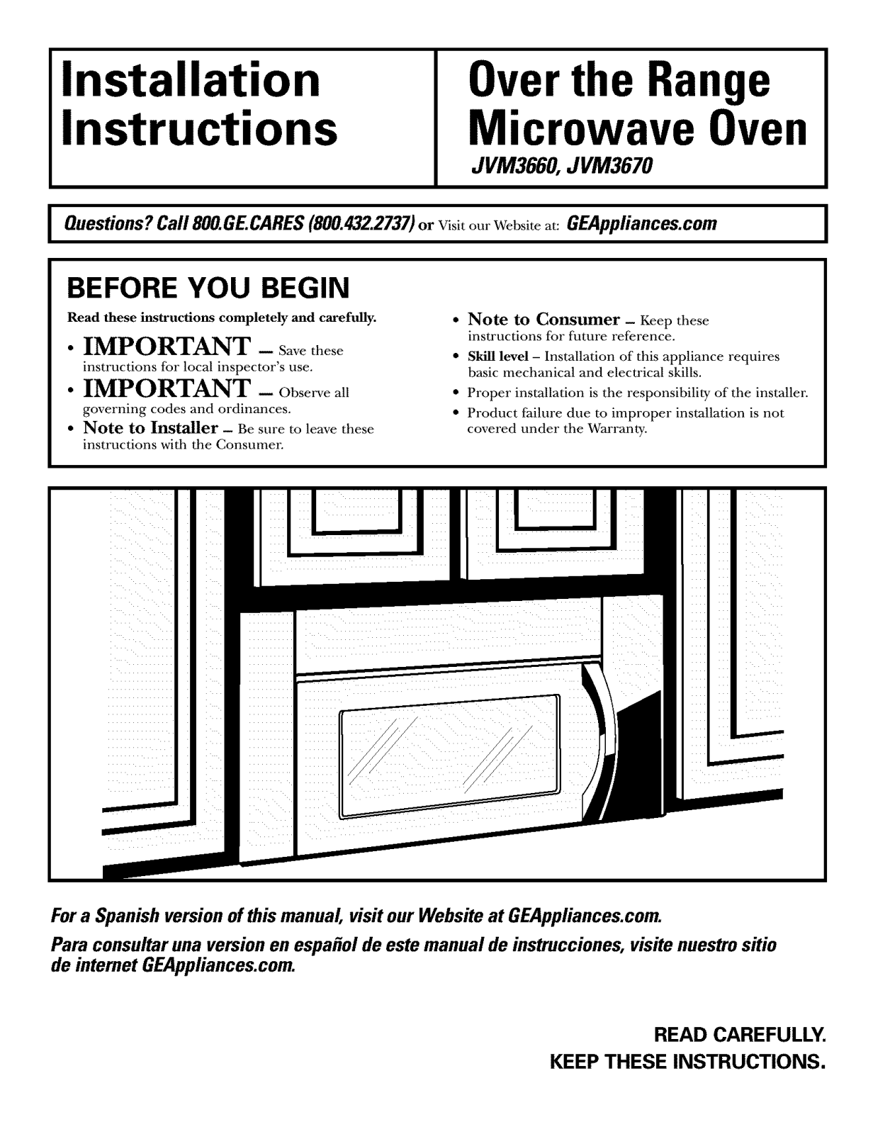 GE JVM3660BD001, JVM3660CD001, JVM3660SD001, JVM3660WD001, JVM3670BF001 Installation Guide - ManualMachine.com