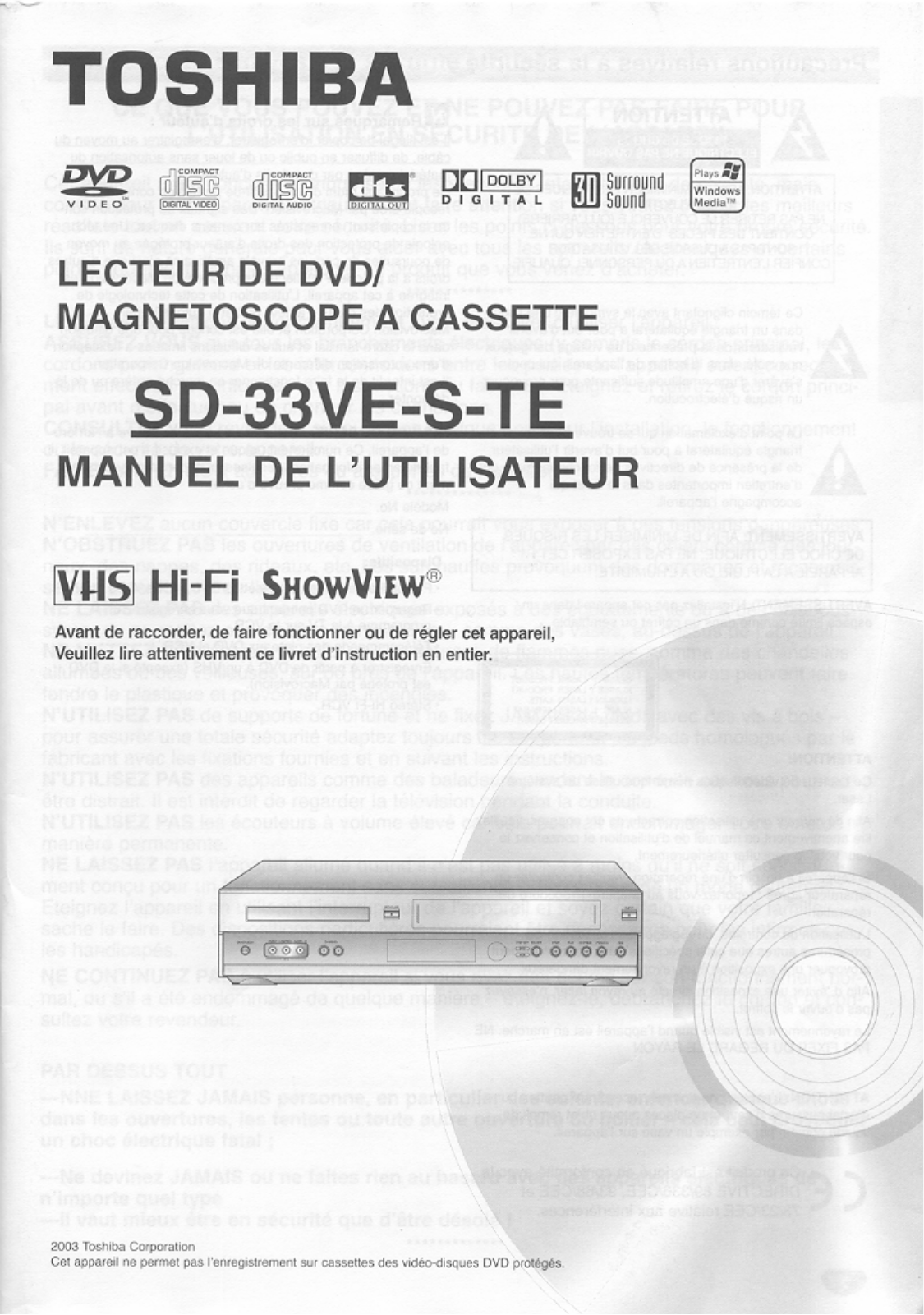 Toshiba SD33VE-S-TE User Manual