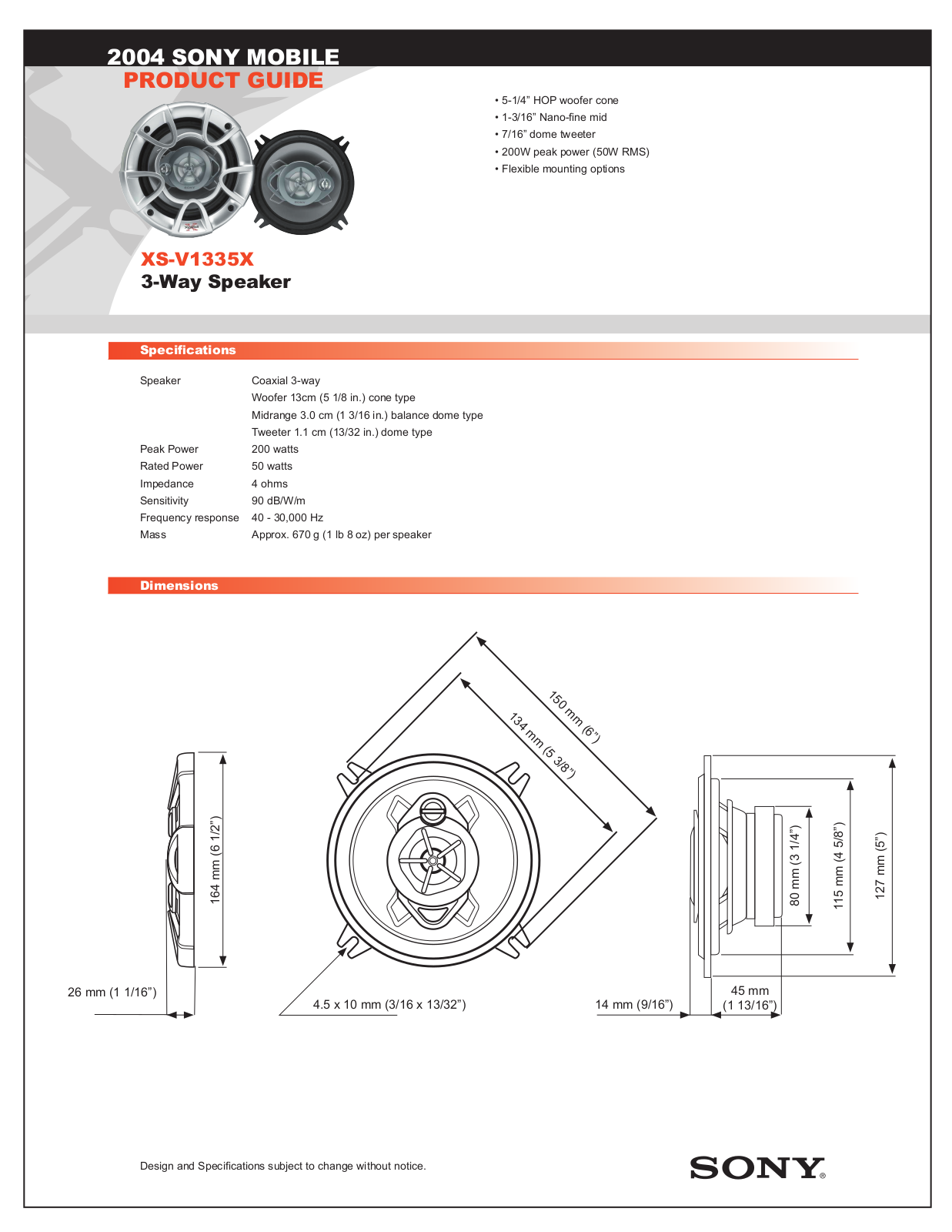 Sony XS-V1335X User Manual