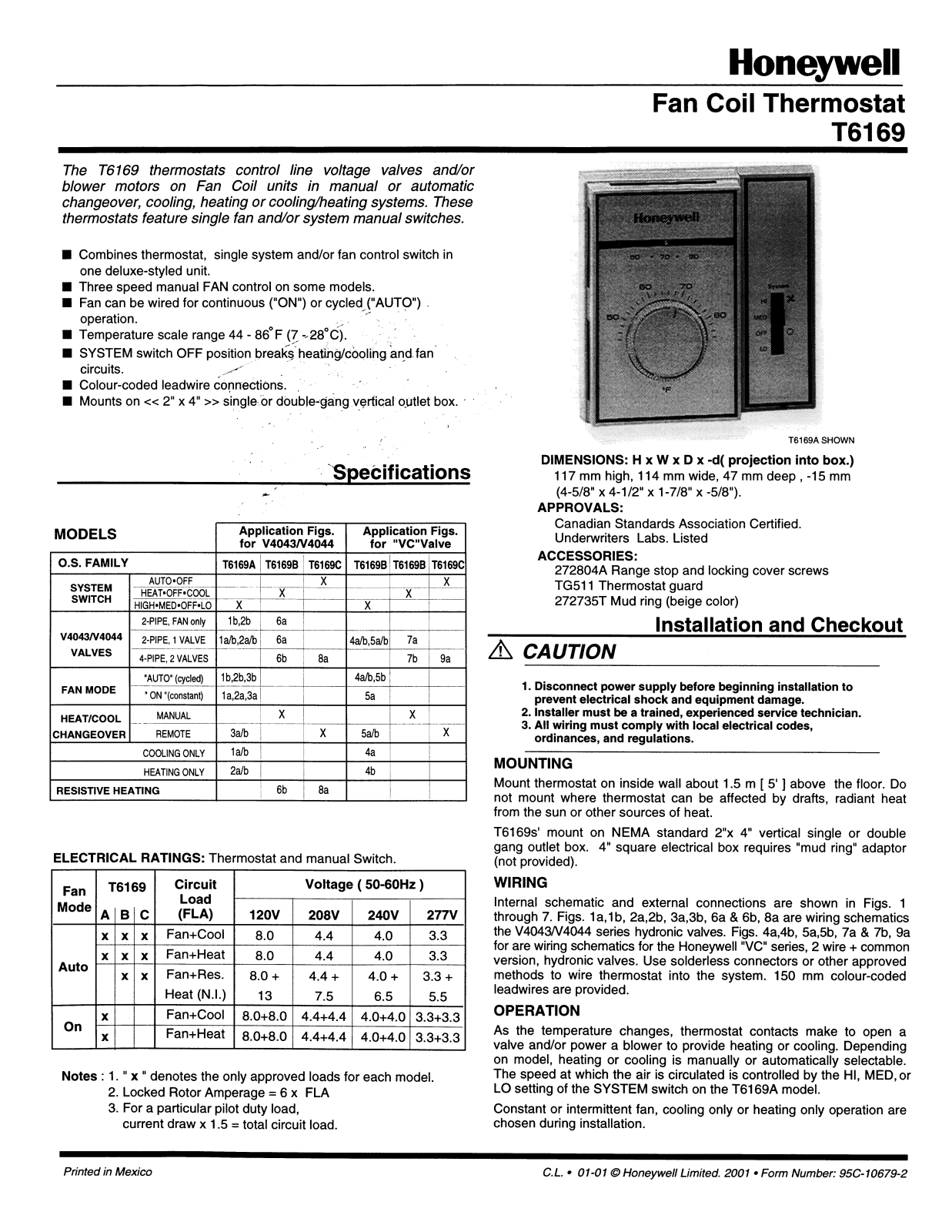 Honeywell T6169 User Manual