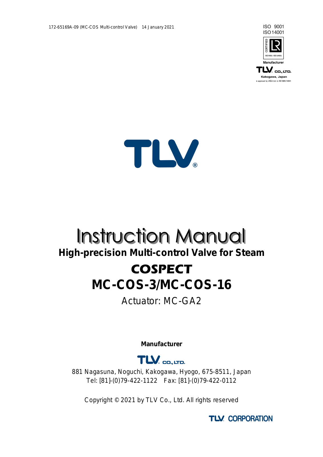 TLV MC-COS-3, MC-COS-16 User manual