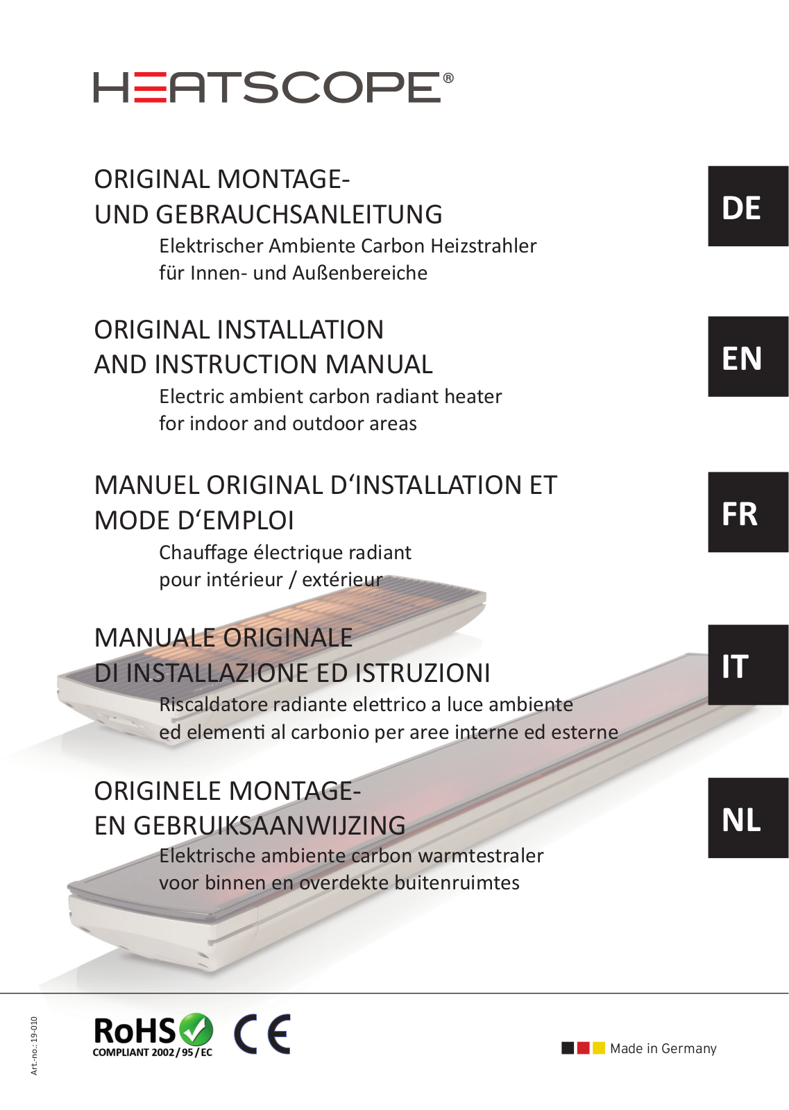 Heatscope MHS-SM1600BK.100, MHS-SM2200BK.100, MHS-SM2800BK.100, MHS-SM1600WT.100, MHS-SM2200WT.100 Original Installation And Instruction Manual