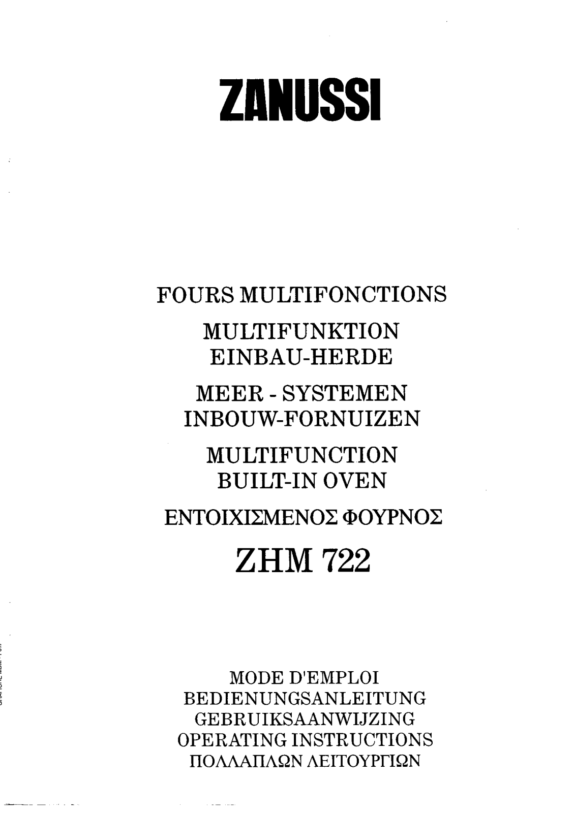 Zanussi ZHM722N, ZHM722B, ZHM722W, ZHM722X Manual