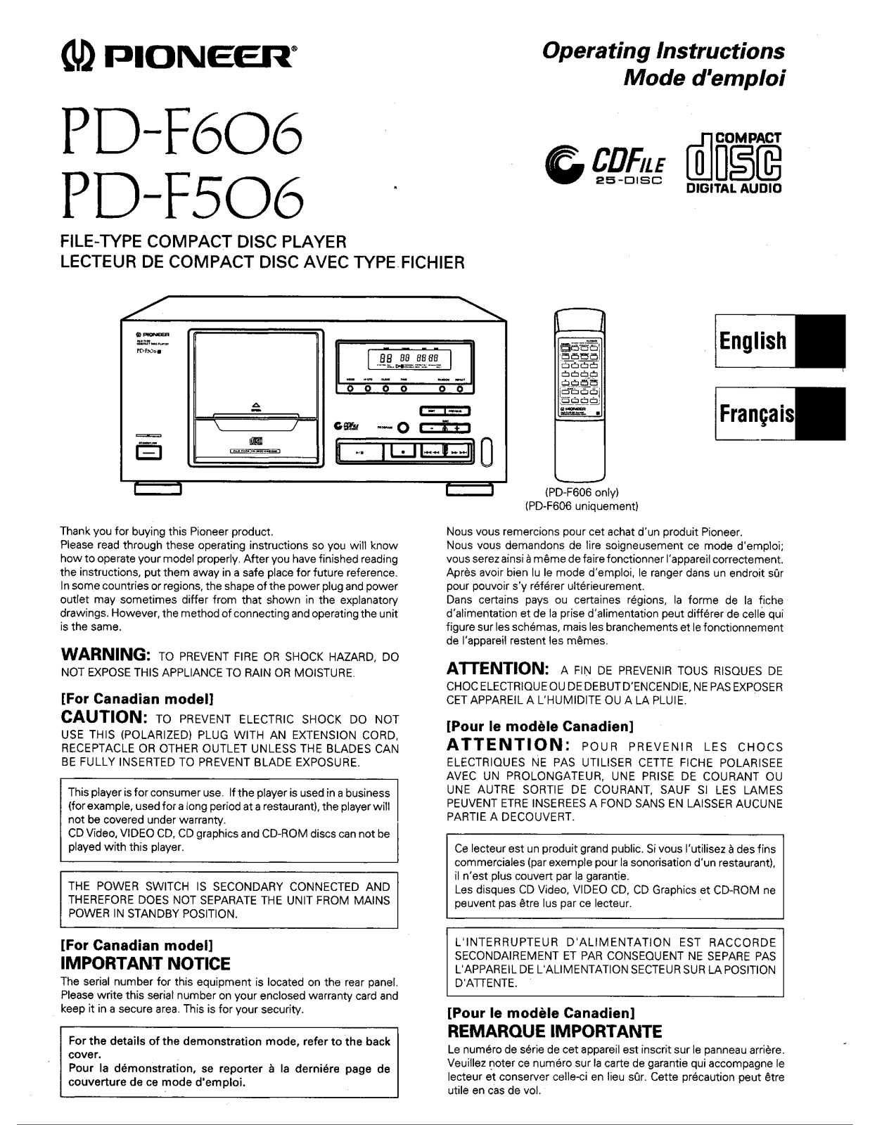 Pioneer PD-F606, PD-F506 Manual
