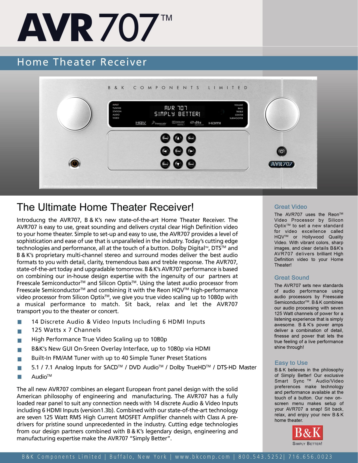 B&K AVR707 User Manual