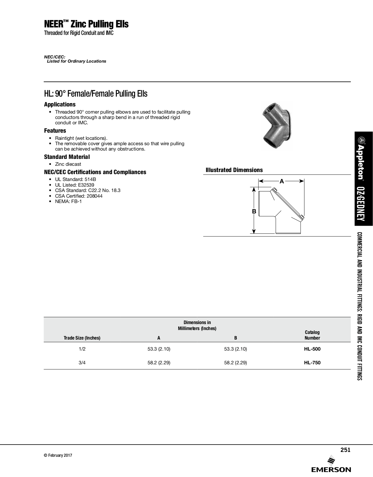 Appleton NEER™ Zinc Pulling Ells Catalog Page