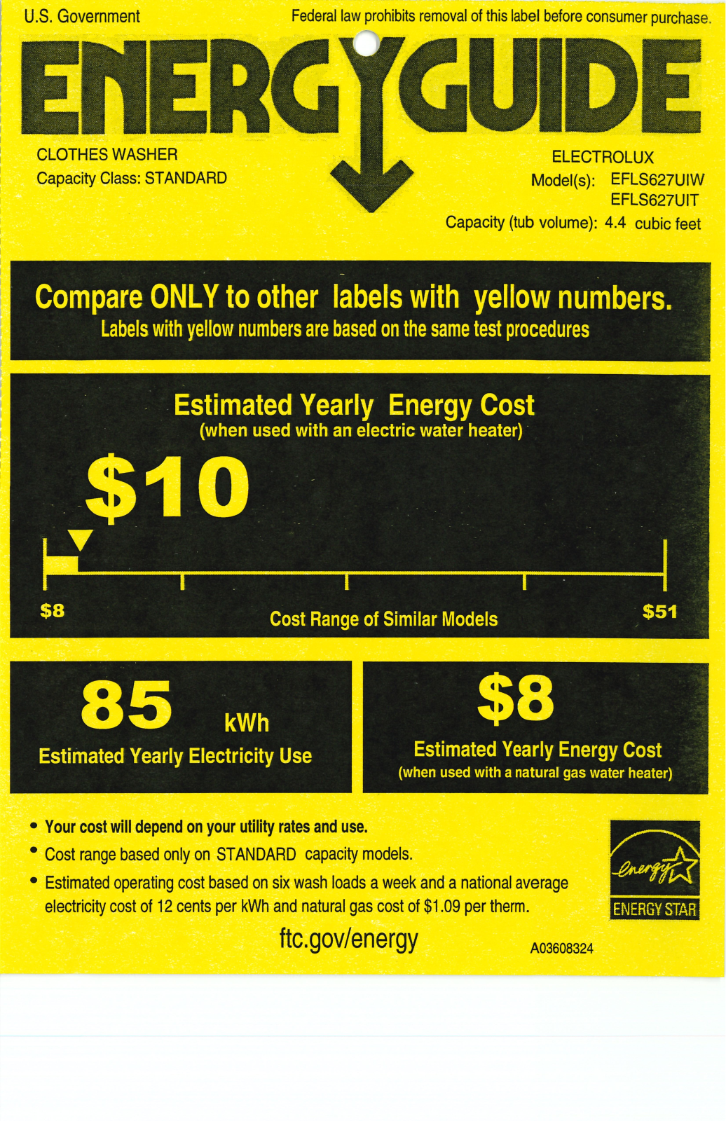 Electrolux EFLS627UIW Energy Guide