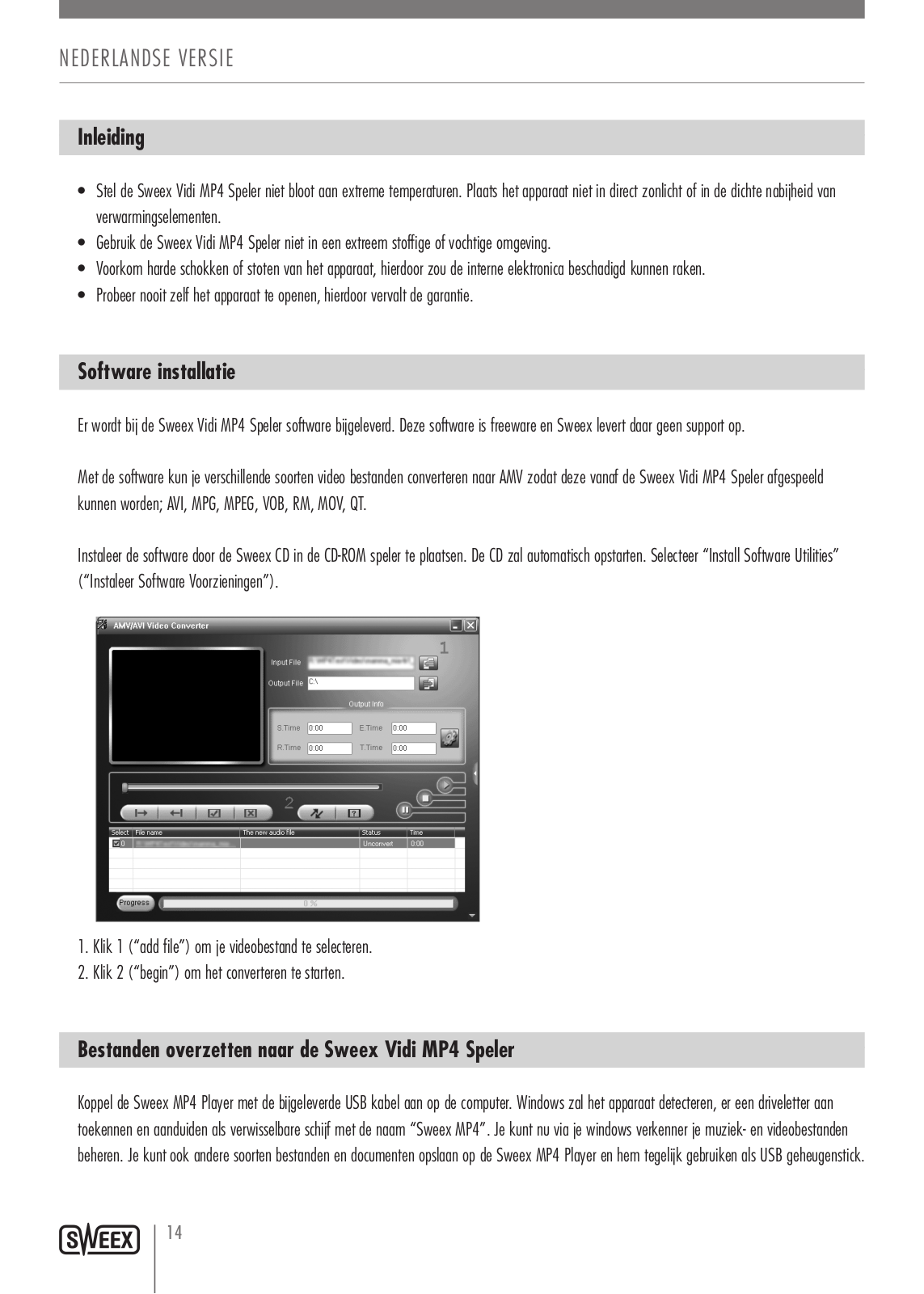 Sweex MP476 QUICK START GUIDE