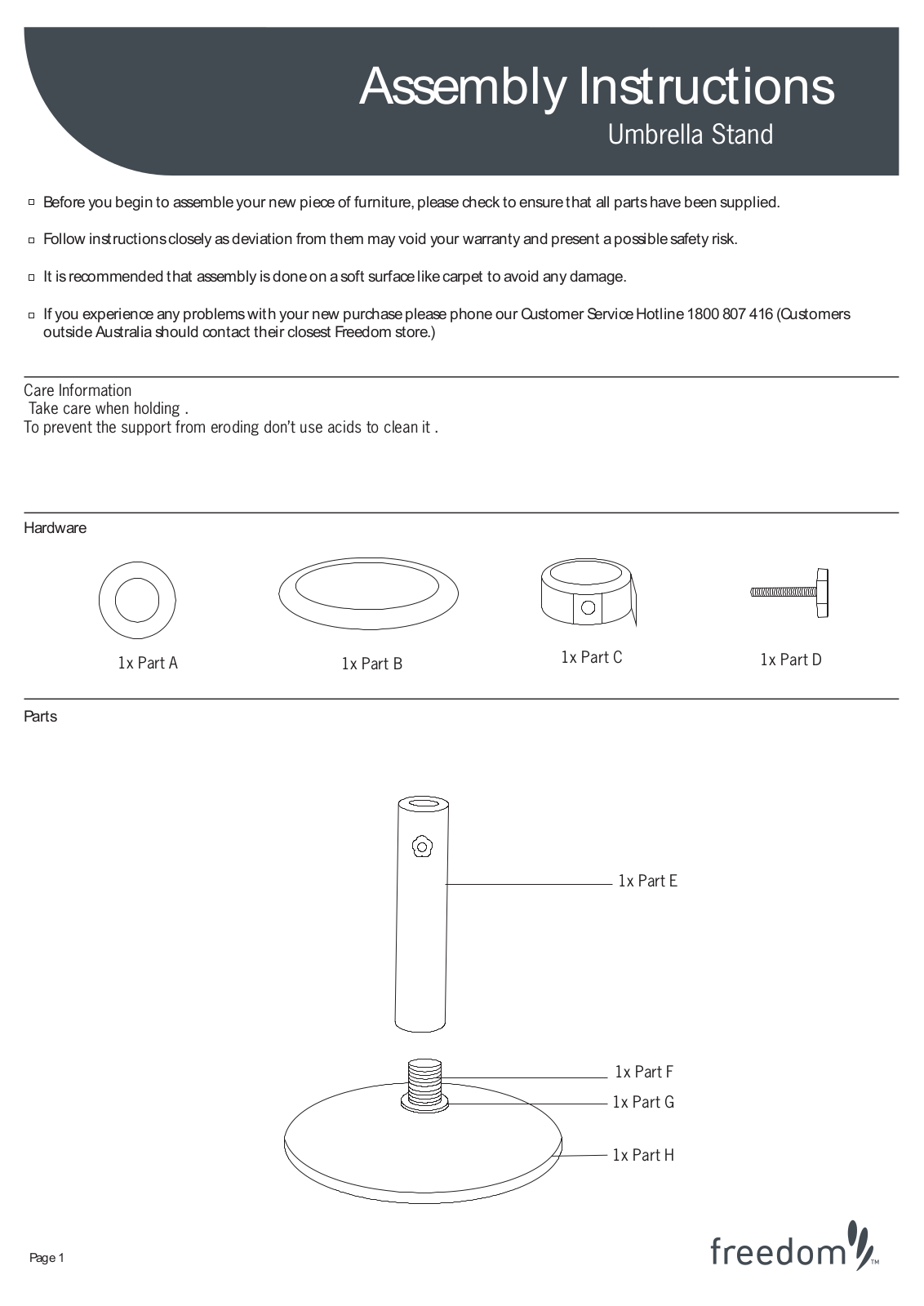 Freedom Umbrella Stand Assembly Instruction