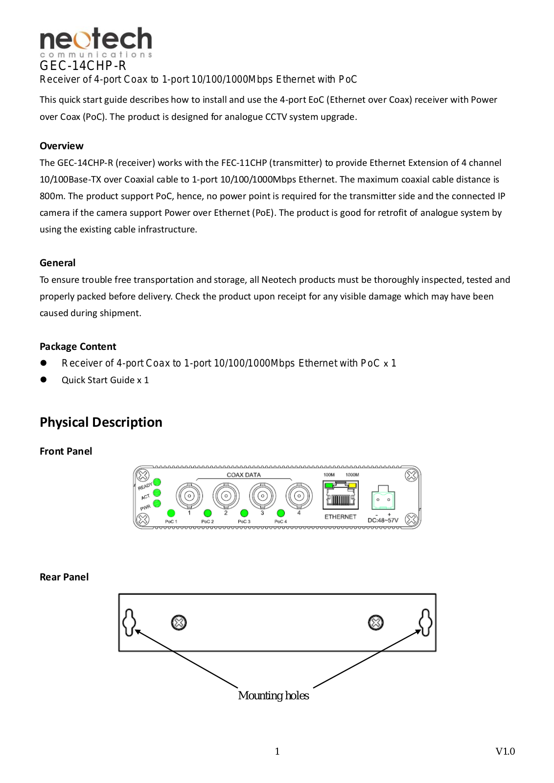 Neotech Communications GEC-14CHP-R User Manual