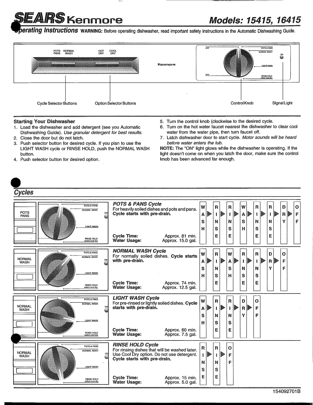 Kenmore 5871641590, 5871541590 Owner’s Manual