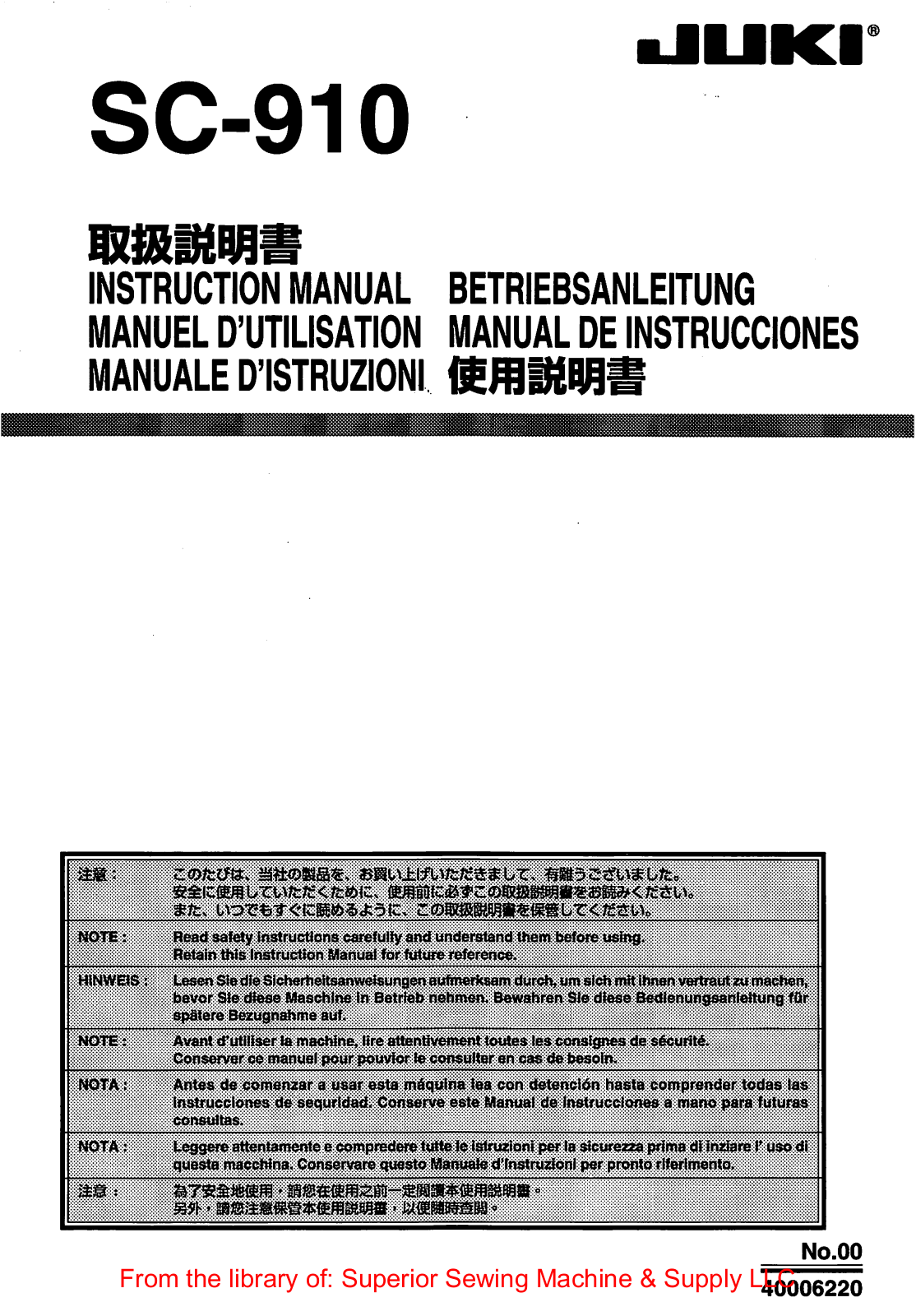 Juki SC-910 Instruction Manual