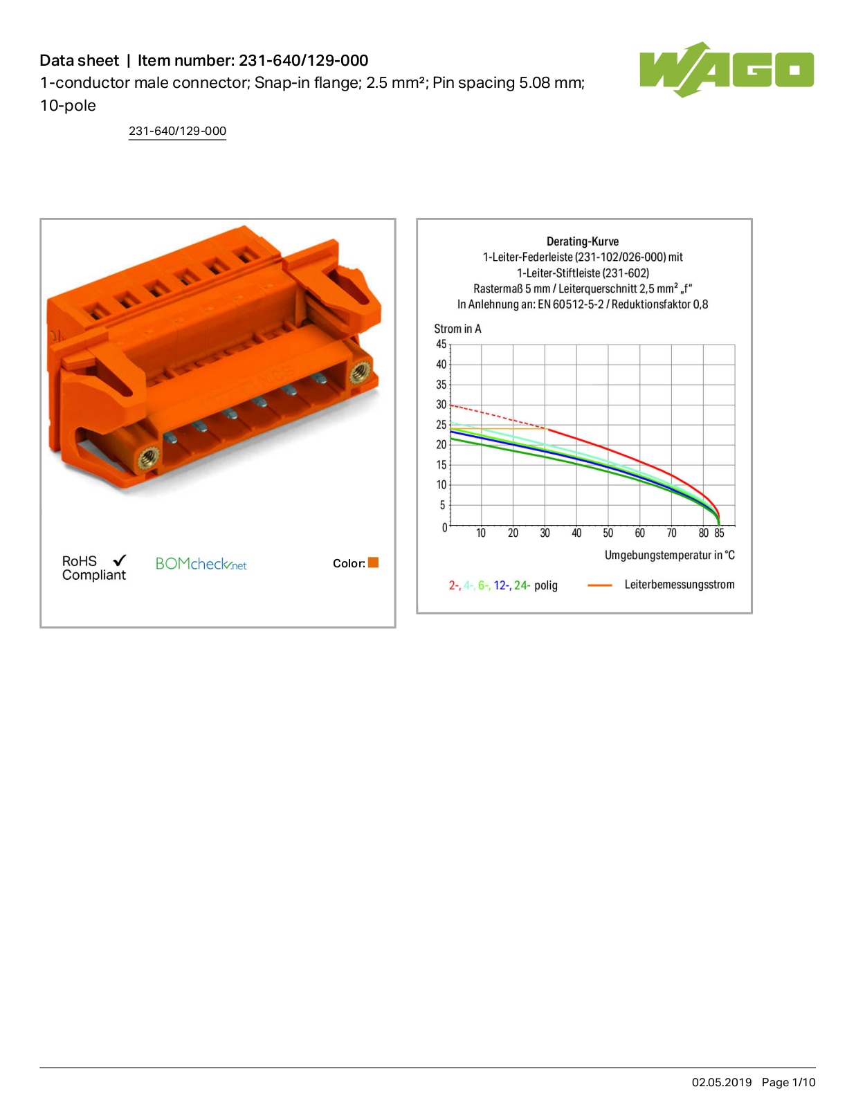 Wago 231-640/129-000 Data Sheet