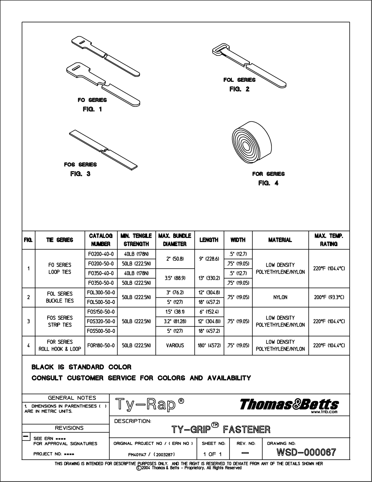 Thomas & Betts FO200-40-0 Data Sheet