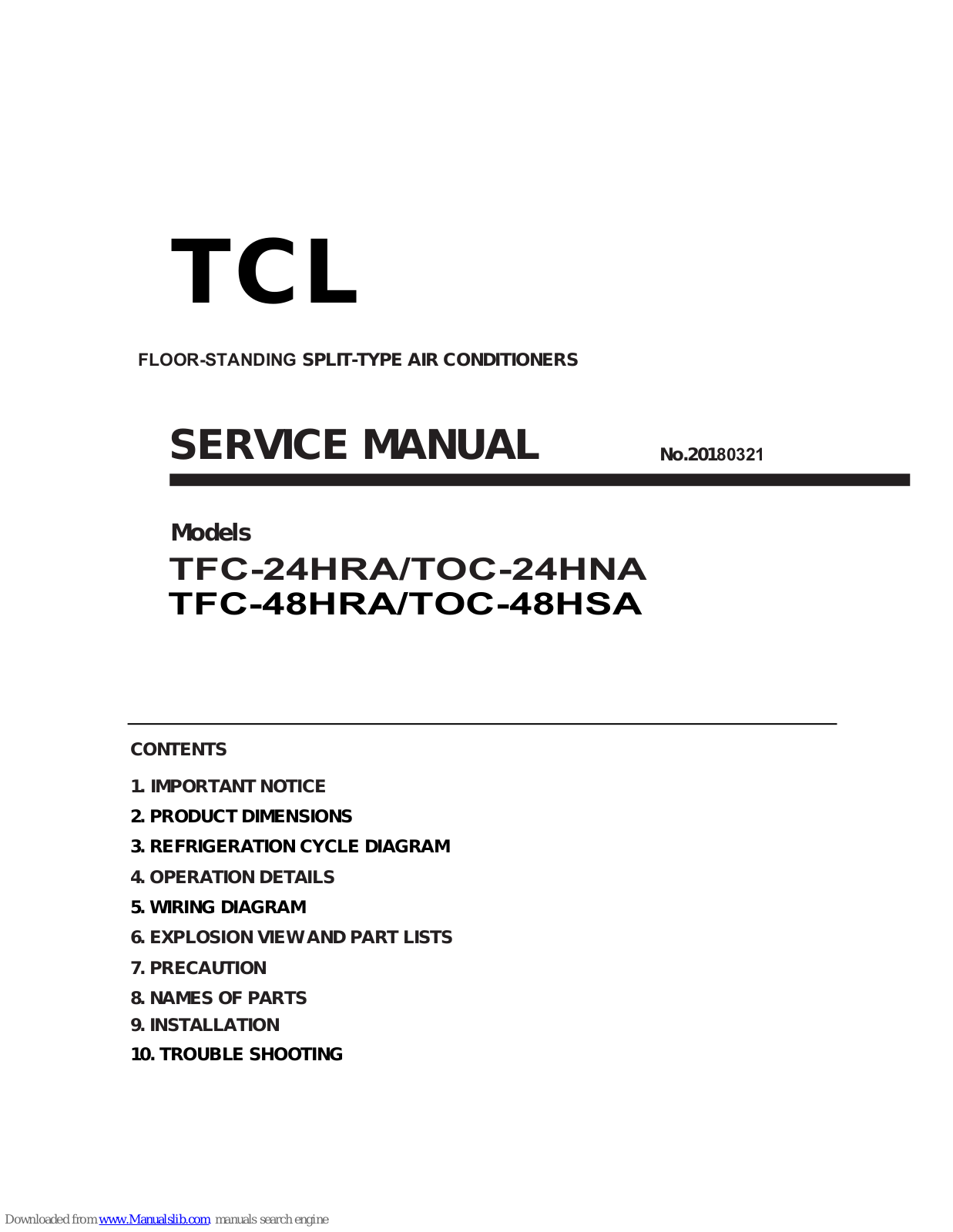 TCL TFC-24HRA, TOC-48HSA, TOC-24HNA, TFC-48HRA Service Manual