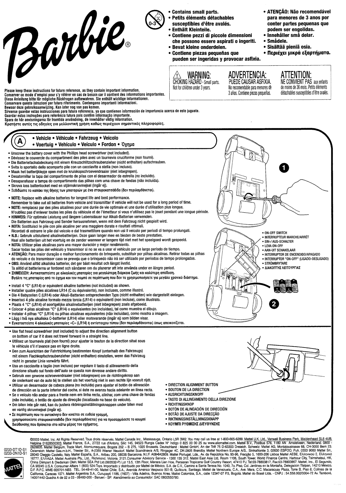 Mattel Asia Pacific Sourcing B0233 03A2T User Manual