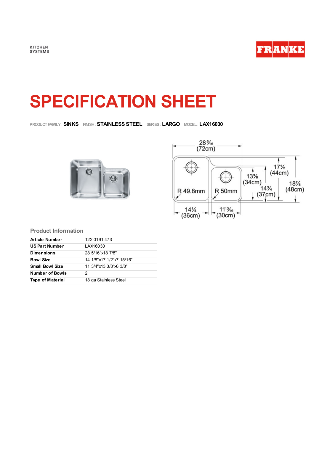 Franke Foodservice LAX16030 User Manual