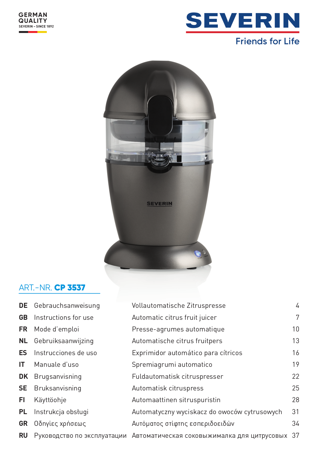 Severin CP 3537 operation manual