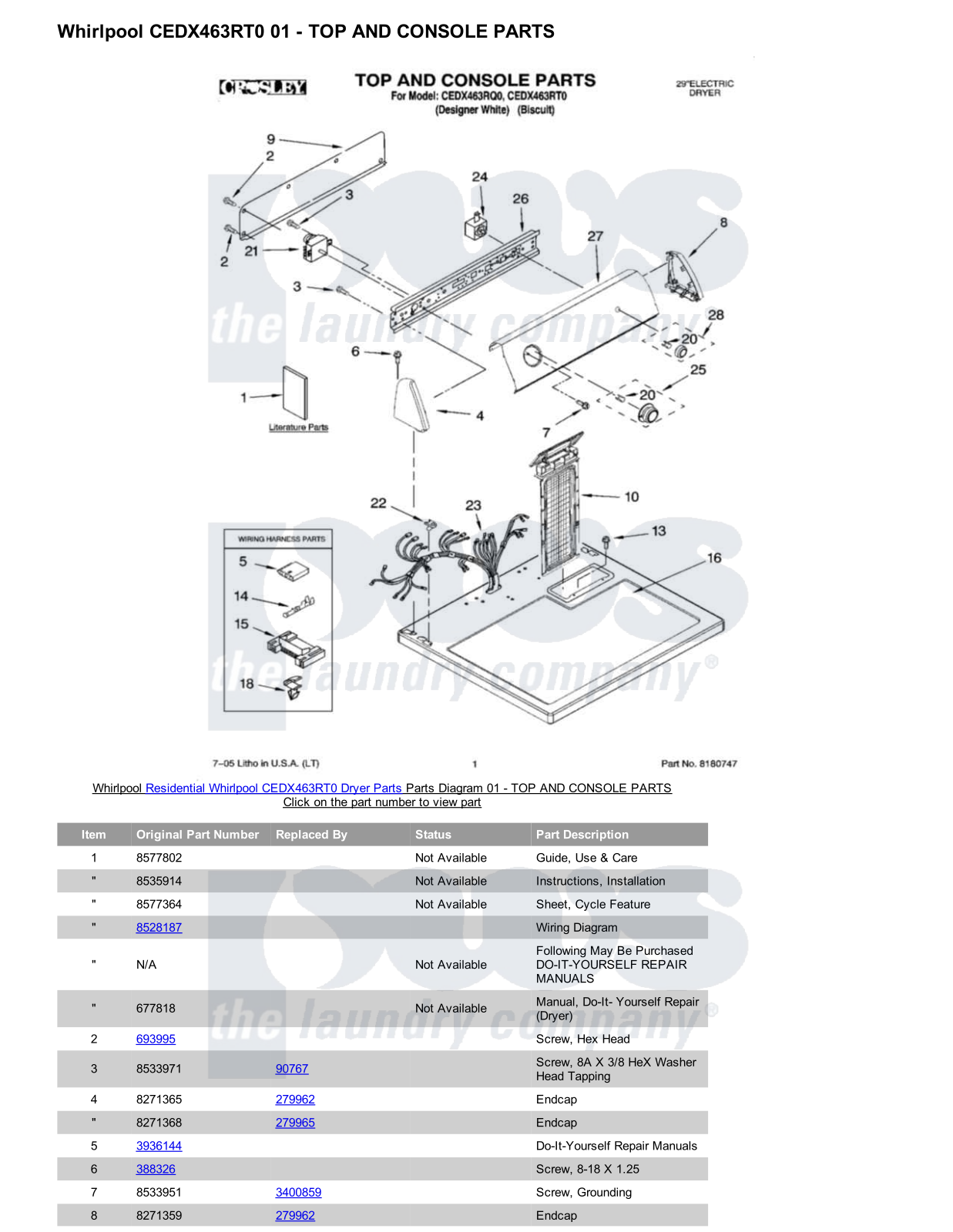 Whirlpool CEDX463RT0 Parts Diagram