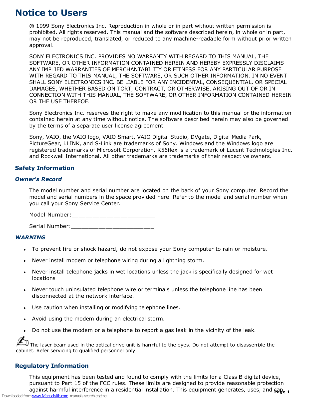 Sony PCV-E518DS VAIO User Manual