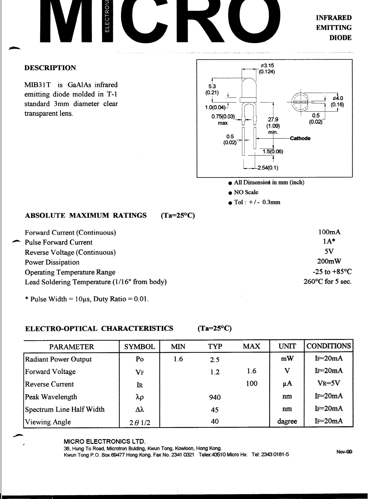 MICRO MIB31T Datasheet