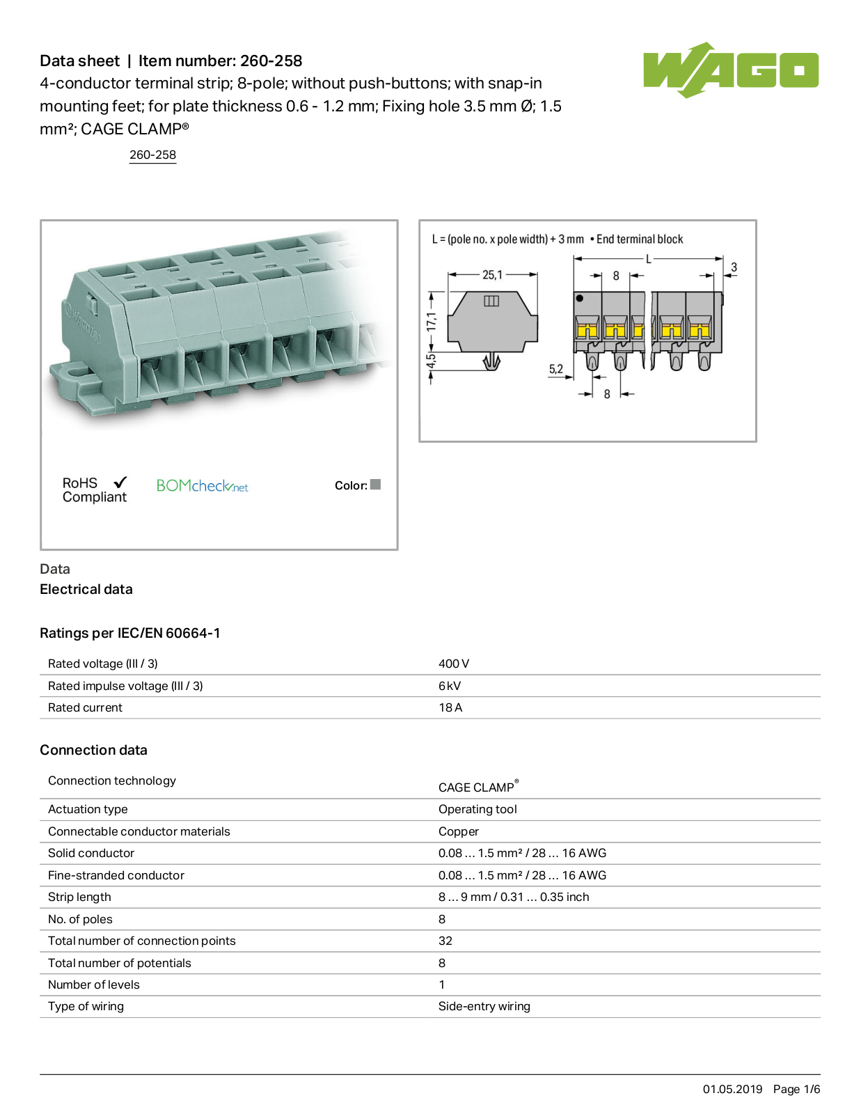 Wago 260-258 Data Sheet