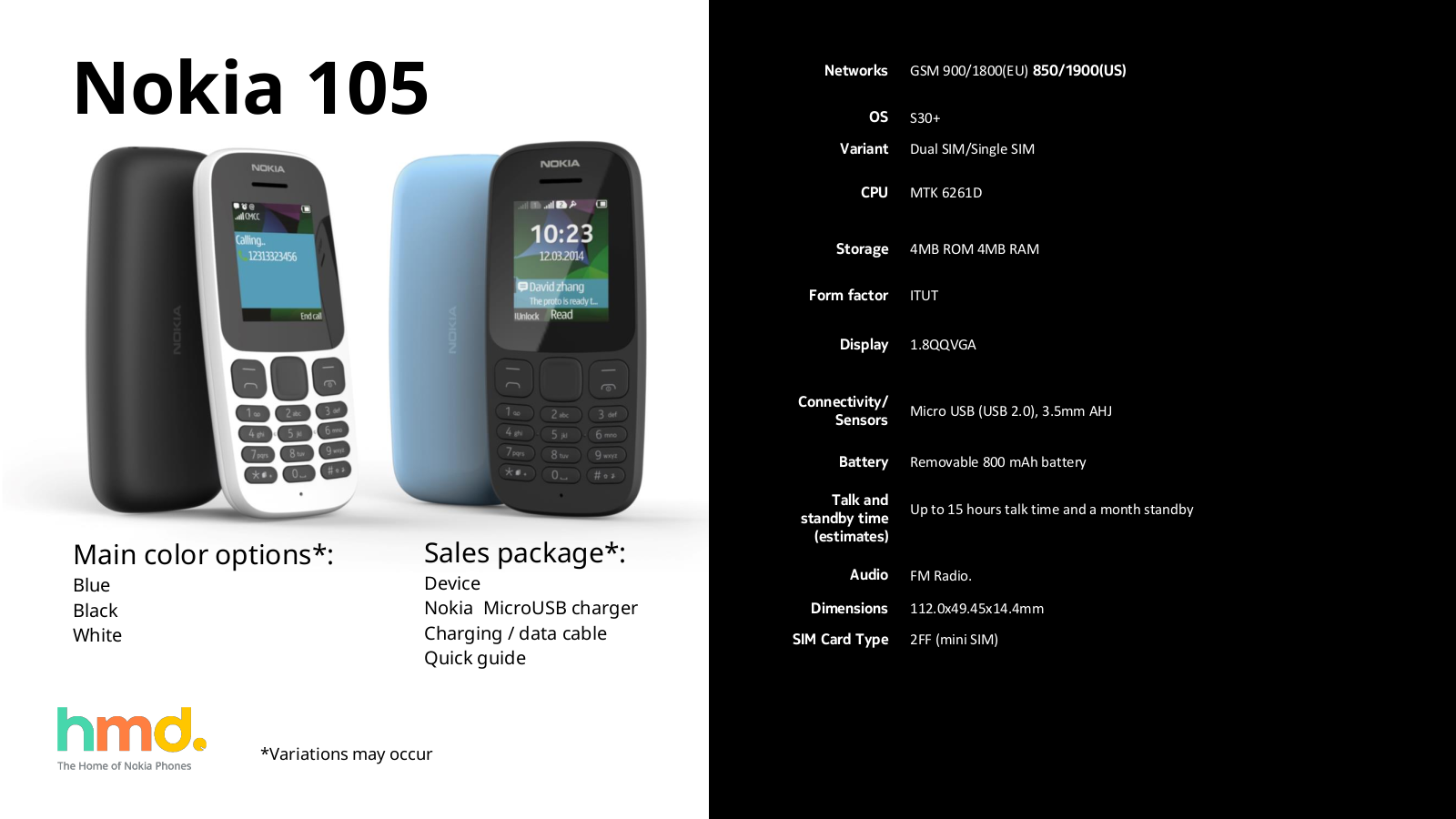 Nokia 105 2017 Technical data