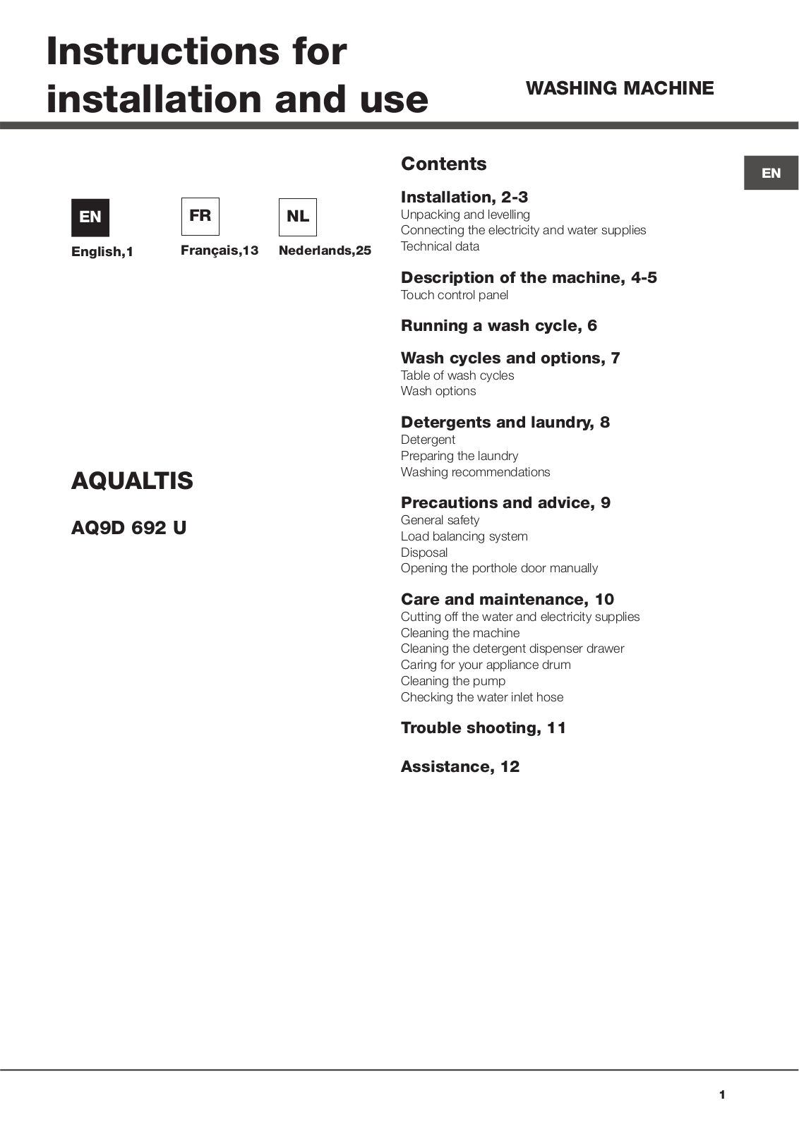 HOTPOINT AQ9D692 User Manual