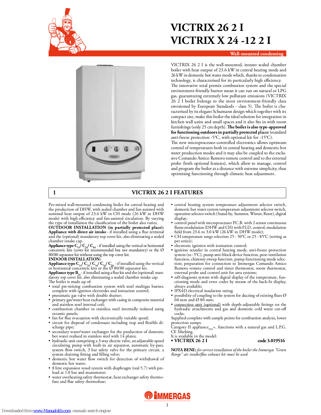 Immergas VICTRIX 26 2 I, VICTRIX X 12 2 I, VICTRIX X 24 2 I User Manual