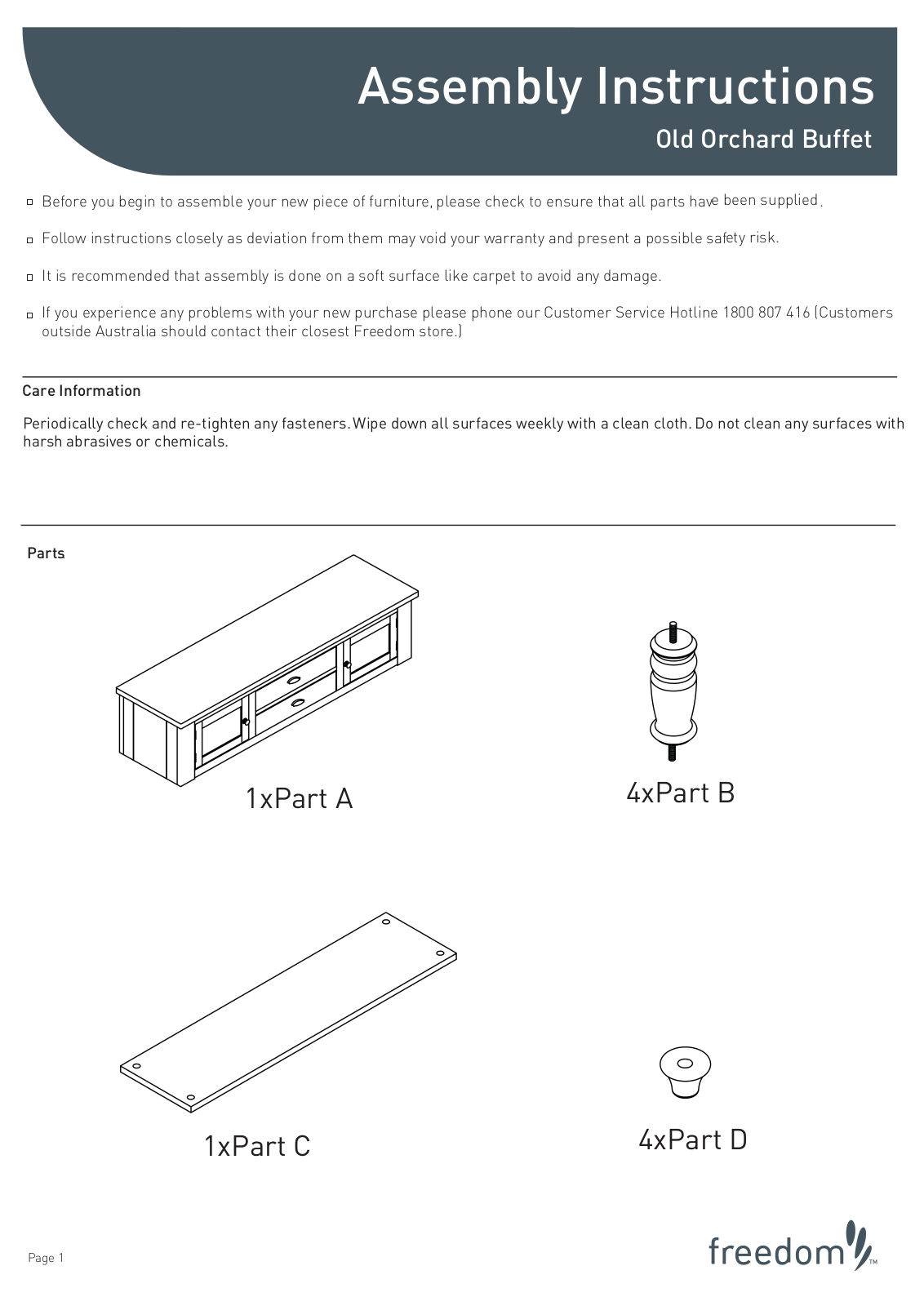 Freedom Old Ordhard Buffet Assembly Instruction