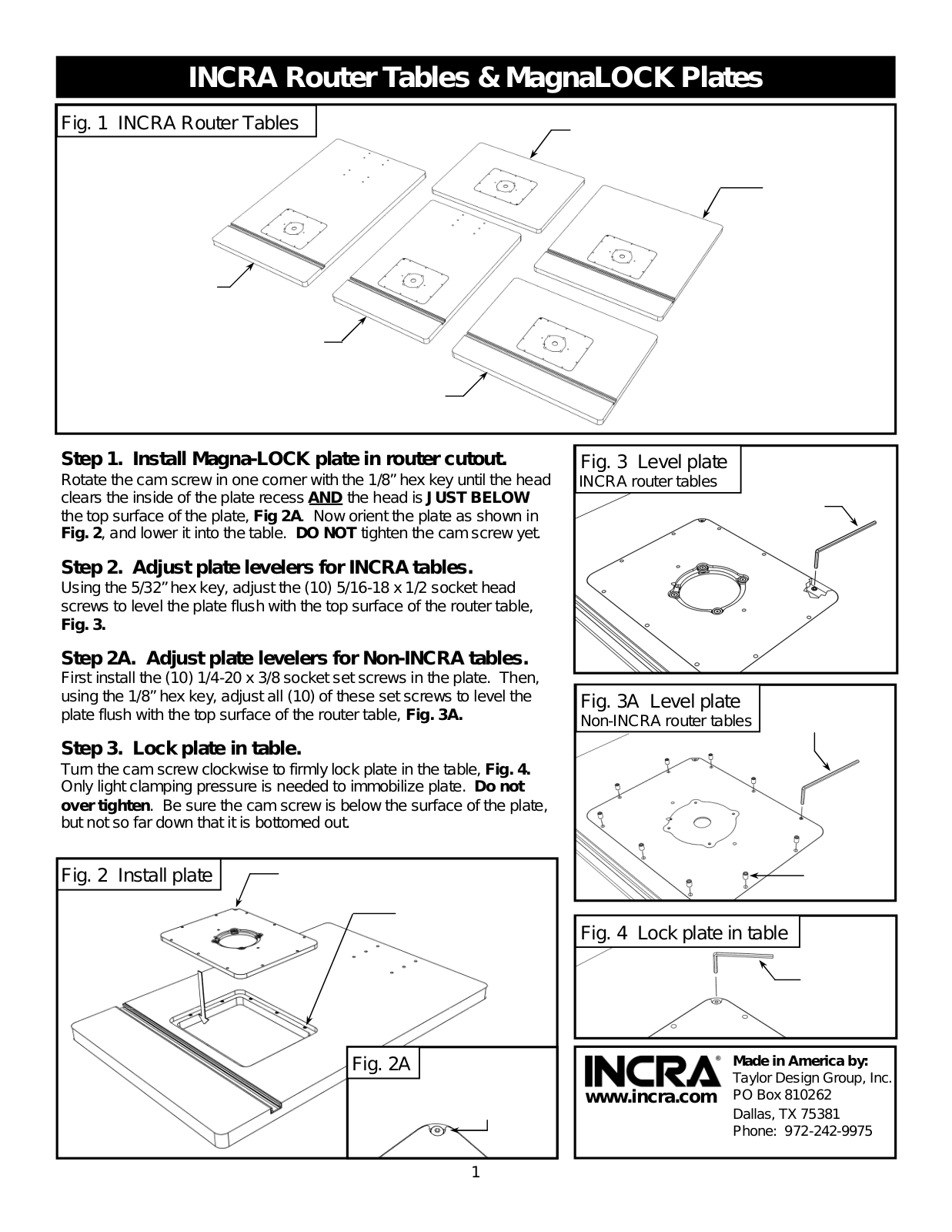 Taylor Router Tables MagnaLOCK Plates User Manual